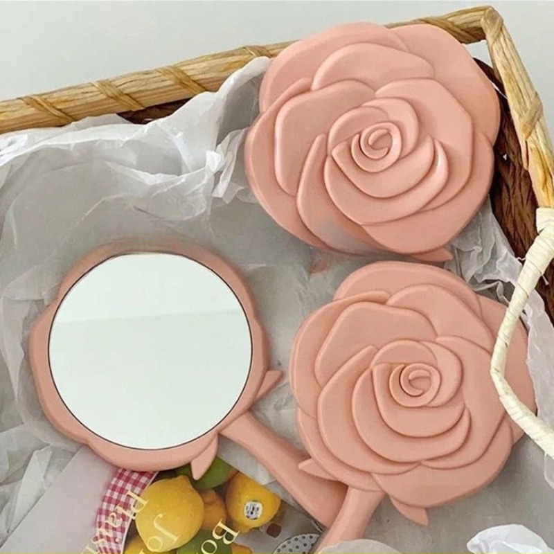Beauty Rose Makeup - กระจกแต่งหน้าพกพาสำหรับผู้หญิง ลายดอกกุหลาบ แบบพับได้ ขนาดเล็ก รูปทรงหลากหลาย สวยงาม
