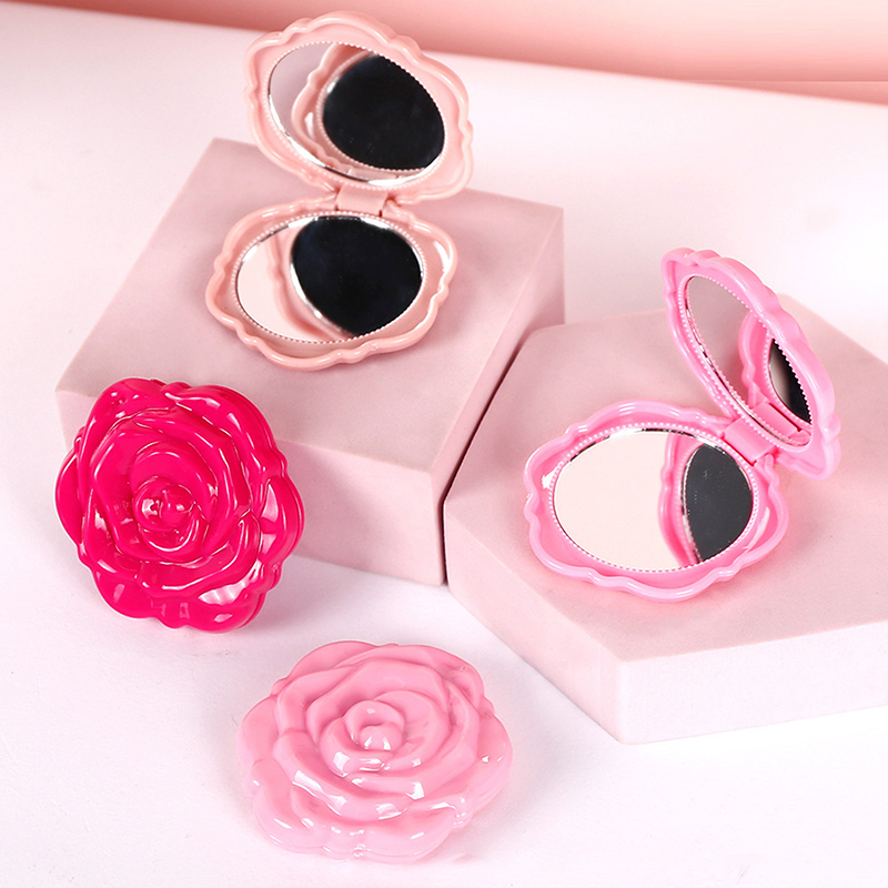 Beauty Rose Makeup - (BF06) กระจกแต่งหน้าพกพาขนาดเล็กแบบสองด้านลายดอกกุหลาบสไตล์เรโทร 1 ชิ้น อุปกรณ์เสริมความงามขนาดกะทัดรัด
