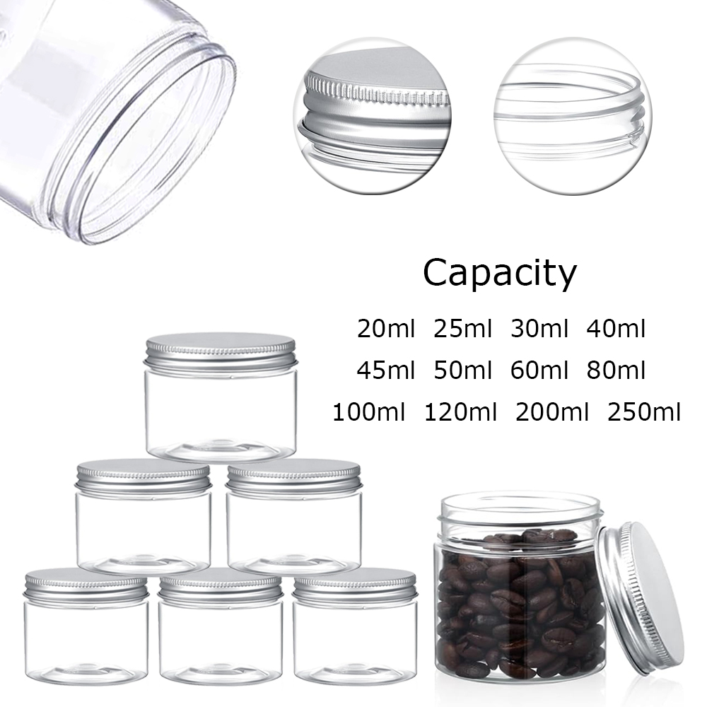 Beauty Makeup Cream - 1-10 ชิ้น 20-250 มิลลิลิตรปากกว้างฝาอลูมิเนียมขวด,เปล่าโปร่งใสพลาสติกครีมภาชนะสำหรับเครื่องสำอางแต่งหน้า