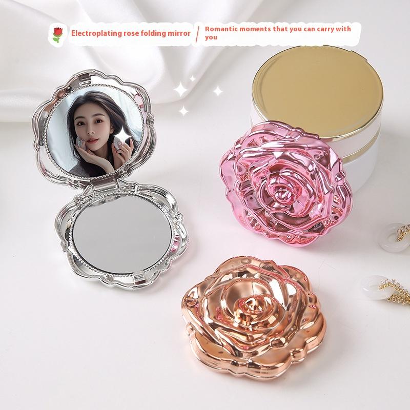 Beauty Rose Makeup - 1PCS แบบพกพามินิกระจก Retro Rose ดอกไม้กระเป๋าขนาดเล็กแต่งหน้ากระจกสองด้านกระจกขนาดกะทัดรัดเครื่องสําอางค์เครื่องมือความงาม