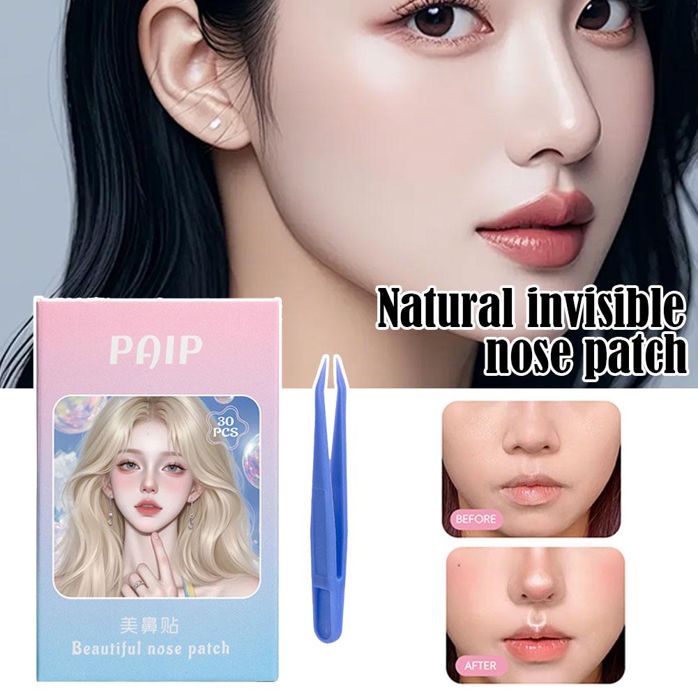 J Beauty Makeup - 30 แพทช์โปร่งใส PE Breath แถบจมูกพร้อมแหนบหดตัวจมูกปีก Patch