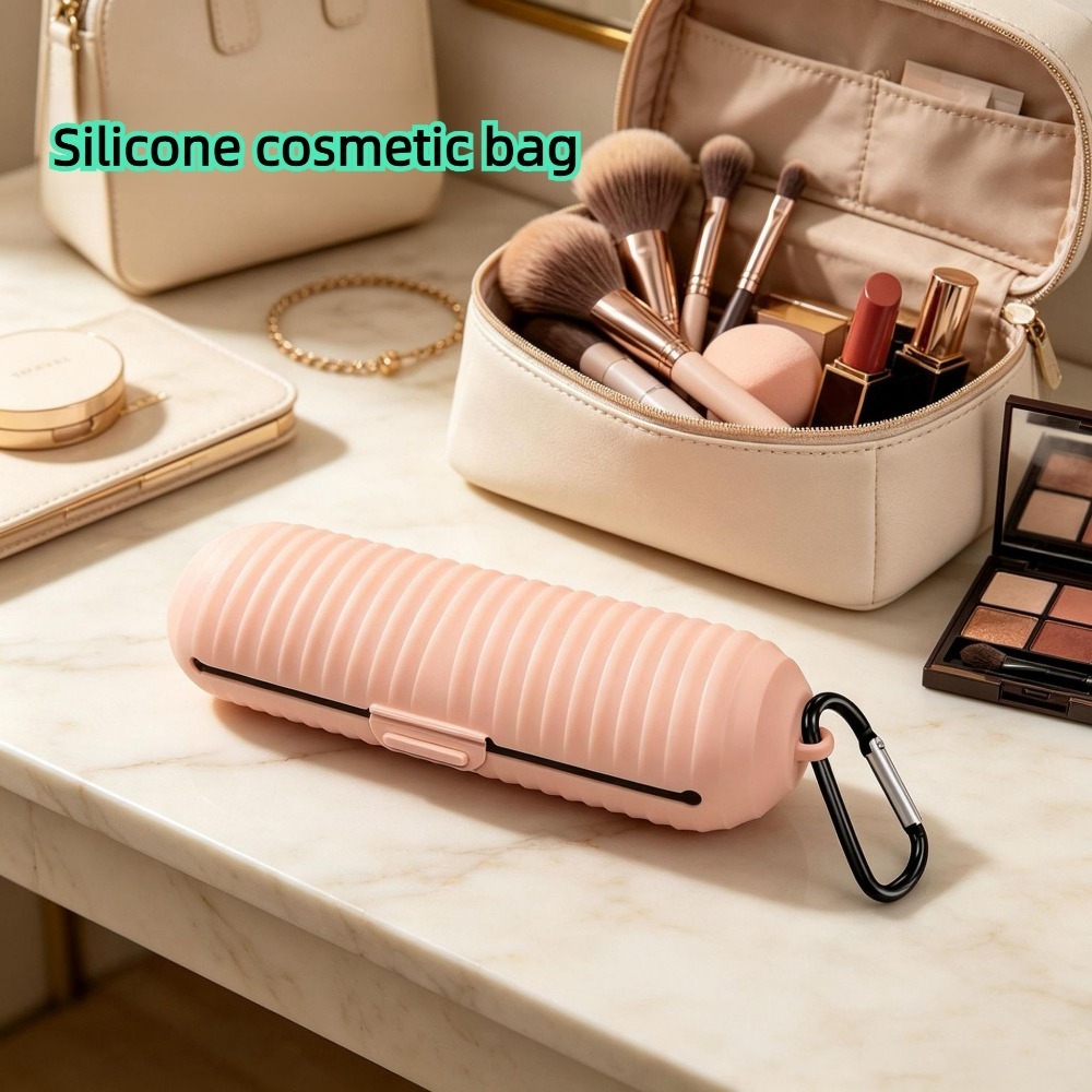 Blush Brush Kabuki - กระเป๋าใส่แปรงแต่งหน้าซิลิโคนแบบพกพา, กระเป๋าเก็บแปรงแต่งหน้าสำหรับเดินทาง, ที่จัดเก็บแปรงแต่งหน้าที่ล้างทำความสะอาดได้